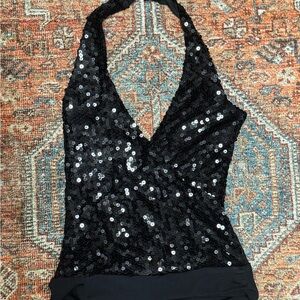 American Vintage Black Sequin Halter Top